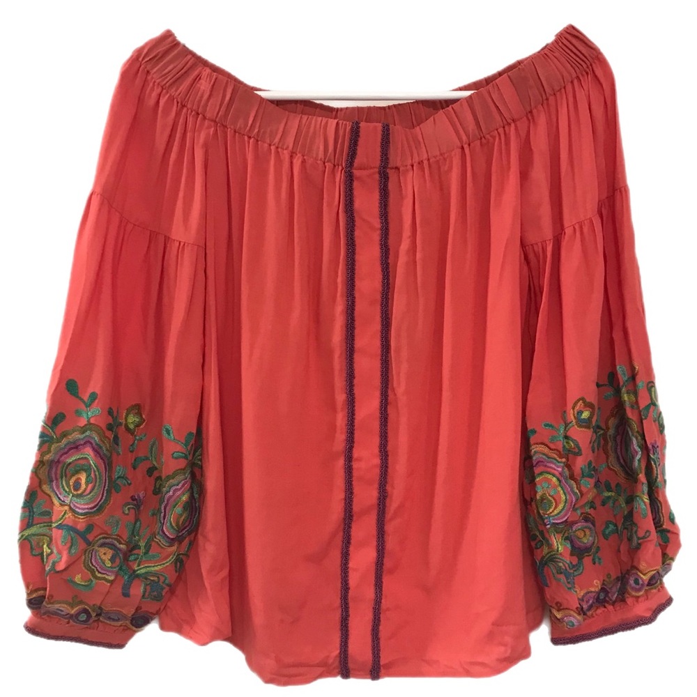 Line & Dot Coral Orange Off Shoulder Blouse